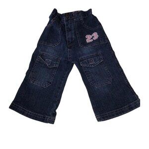 Baby Girls 12M‎ Blue Denim Jeans Pink Heart & Number 23 Embroidery Snap Button